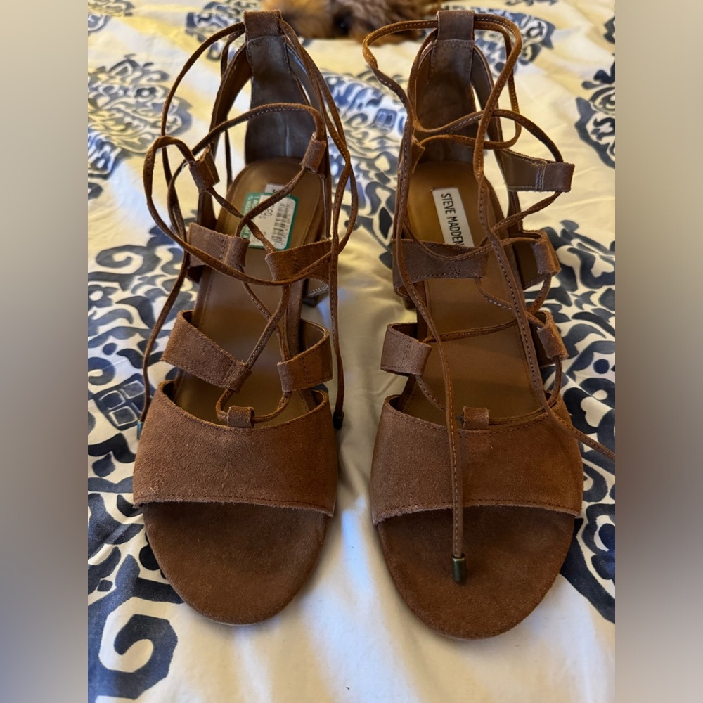 Steve Madden cognac suede block heels